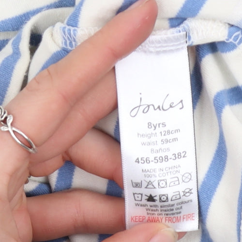 Joules Girls Blue Striped Long Sleeve Cotton Nautical T-Shirt 8 Years