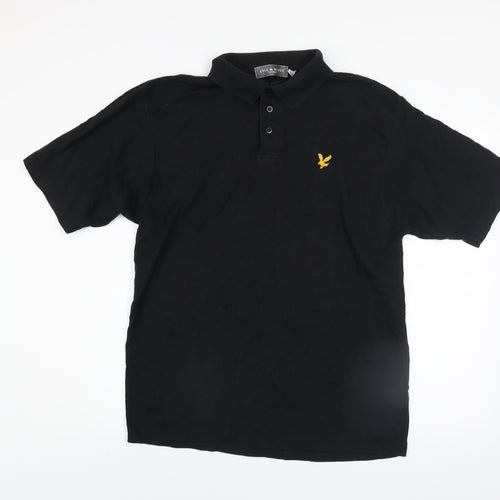 Lyle & Scott Men's Black Polo Shirt L Vintage Logo Cotton Blend