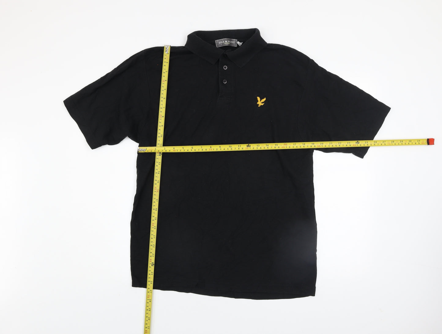 Lyle & Scott Men's Black Polo Shirt L Vintage Logo Cotton Blend