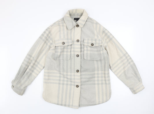 New Look Womens Grey Check Shacket Jacket Size 8 Regular Fit