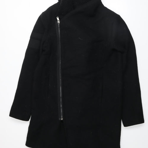 Black Kaviar Men's Black Wool Blend Asymmetric Zip Mid-Length Coat M