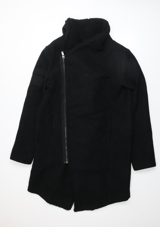 Black Kaviar Men's Black Wool Blend Asymmetric Zip Mid-Length Coat M