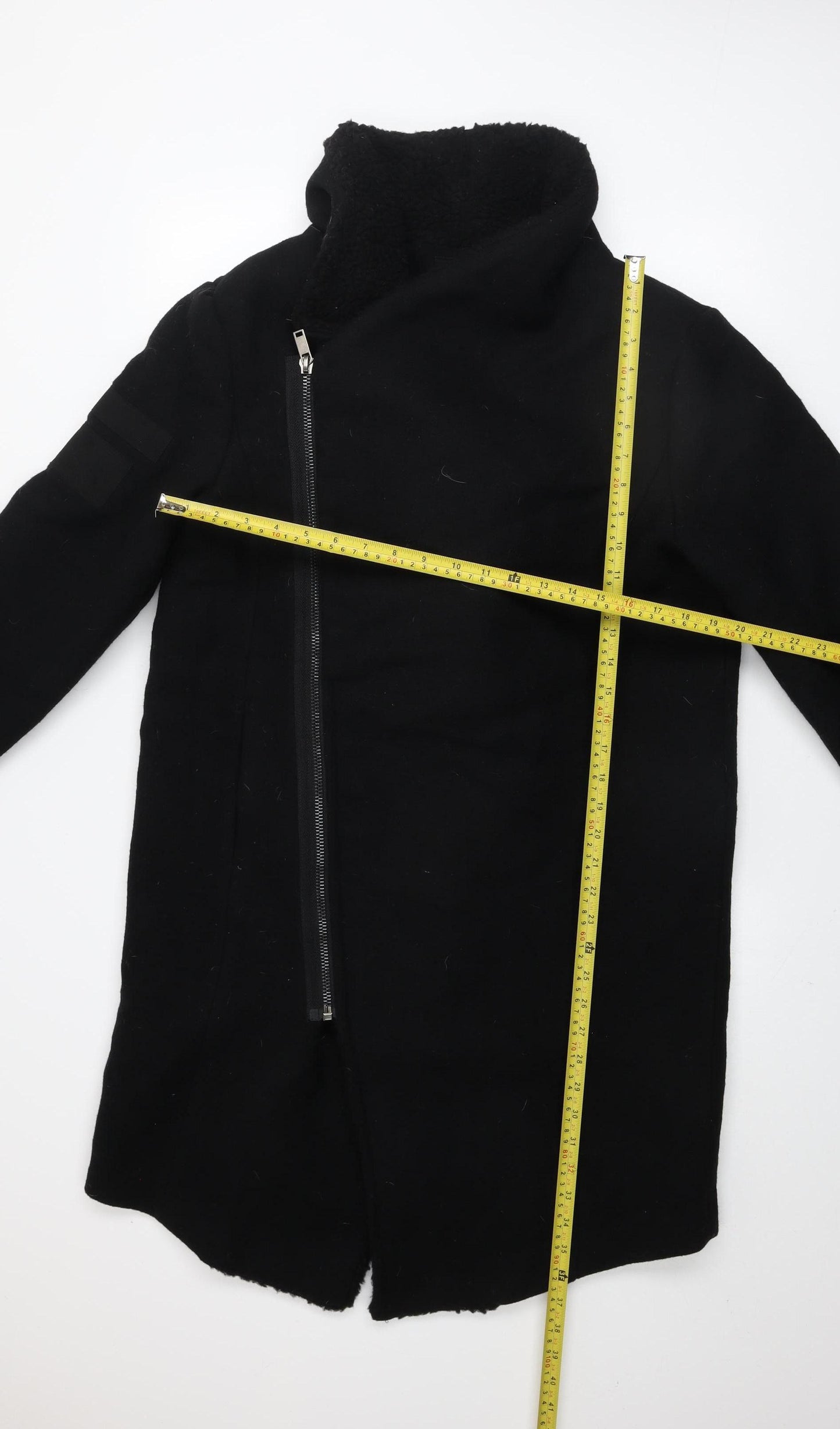 Black Kaviar Men's Black Wool Blend Asymmetric Zip Mid-Length Coat M