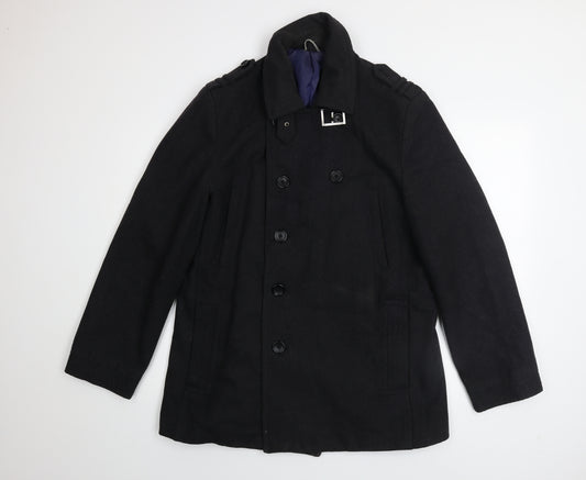 John Lewis Men Black Wool Blend Pea Coat 40in Regular Fit