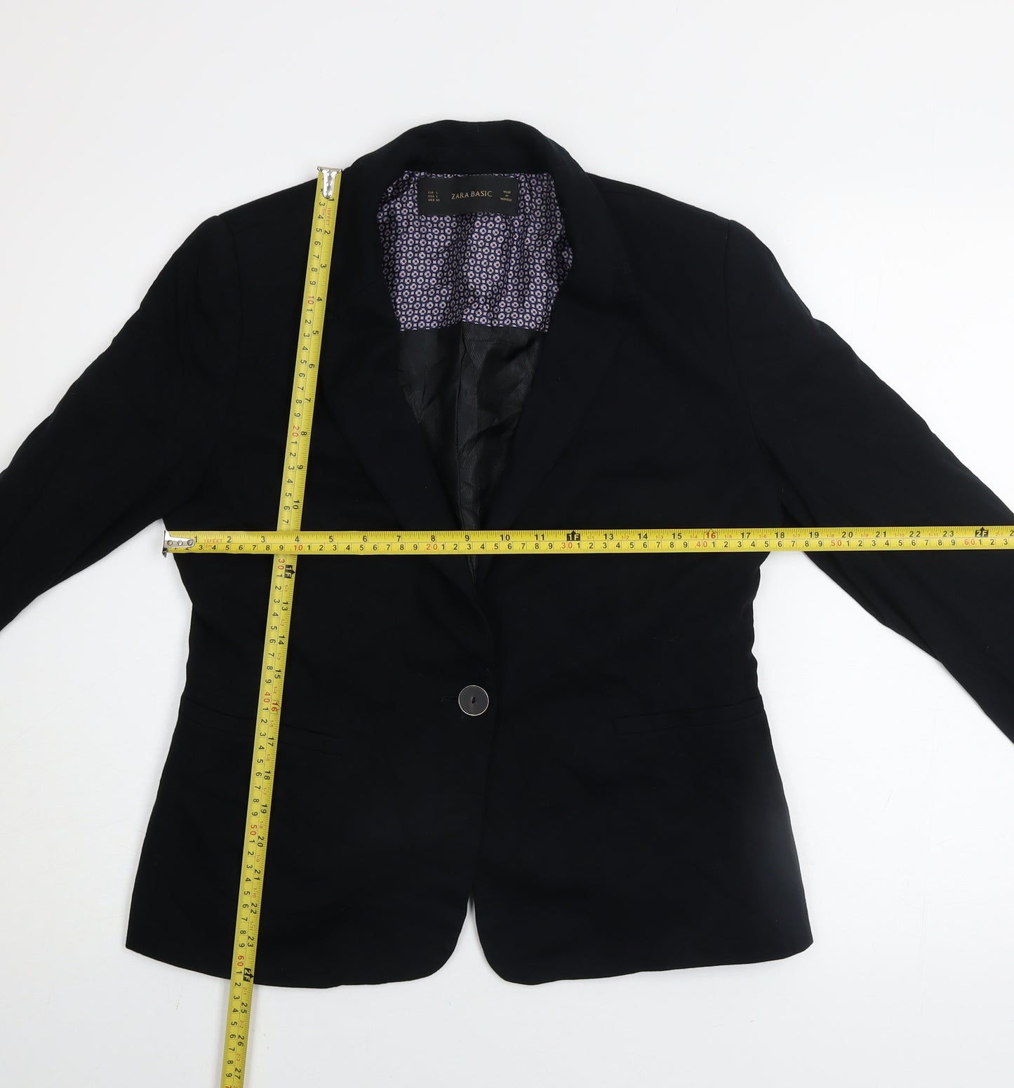 Zara Basic Mens Black L Regular Fit Cotton Blazer Jacket