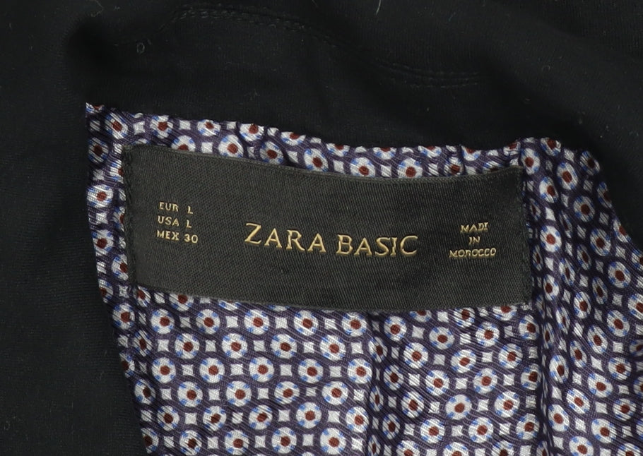 Zara Basic Mens Black L Regular Fit Cotton Blazer Jacket