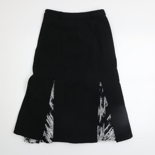 芥薬少女居所 Womens Black Midi Trumpet Skirt M Tweed Fringe Detail