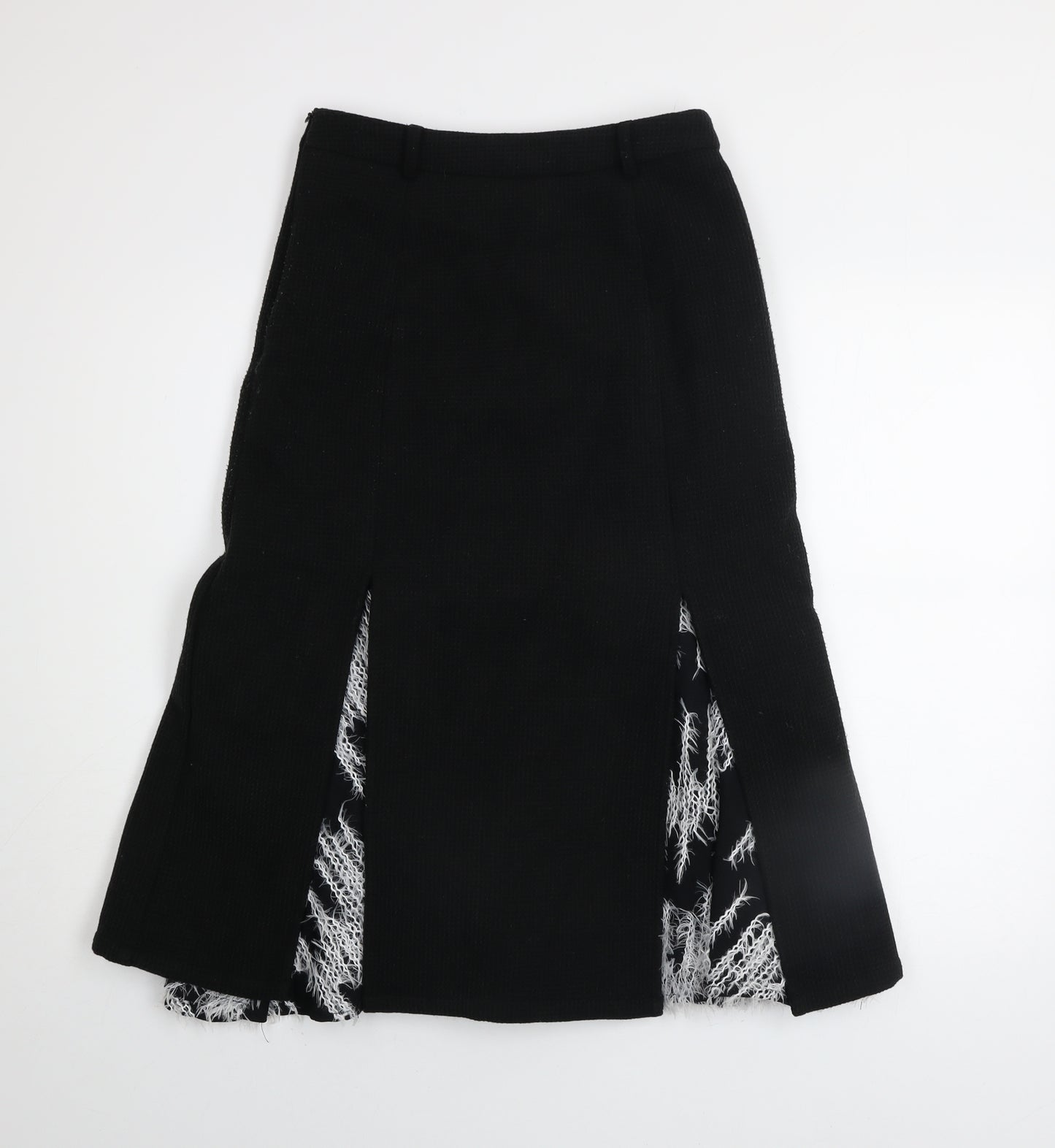 芥薬少女居所 Womens Black Midi Trumpet Skirt M Tweed Fringe Detail