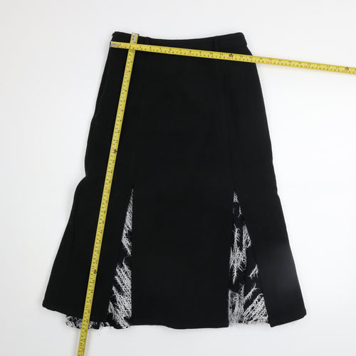 芥薬少女居所 Womens Black Midi Trumpet Skirt M Tweed Fringe Detail