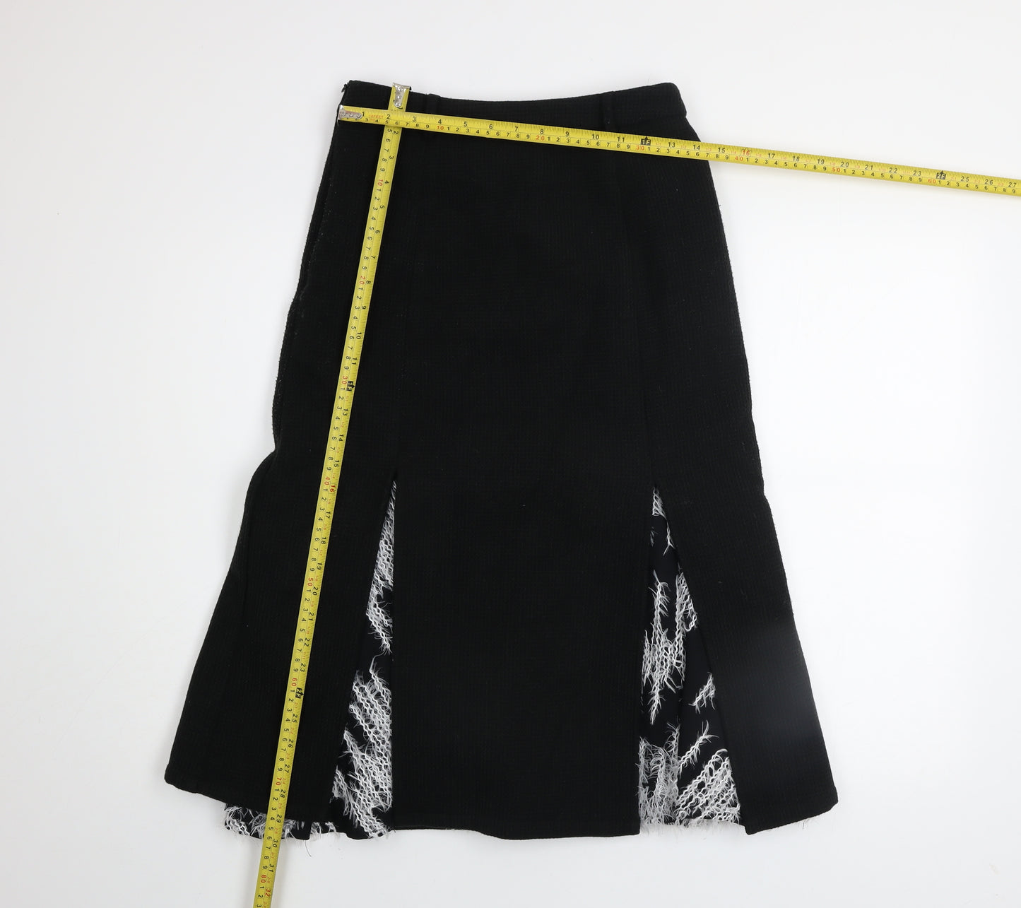芥薬少女居所 Womens Black Midi Trumpet Skirt M Tweed Fringe Detail