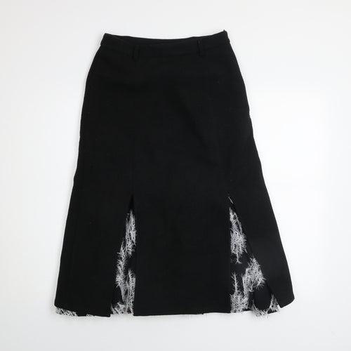 芥薬少女居所 Womens Black Midi Trumpet Skirt M Tweed Fringe Detail