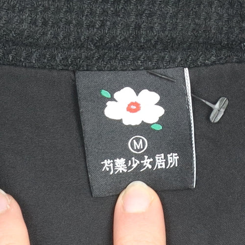 芥薬少女居所 Womens Black Midi Trumpet Skirt M Tweed Fringe Detail