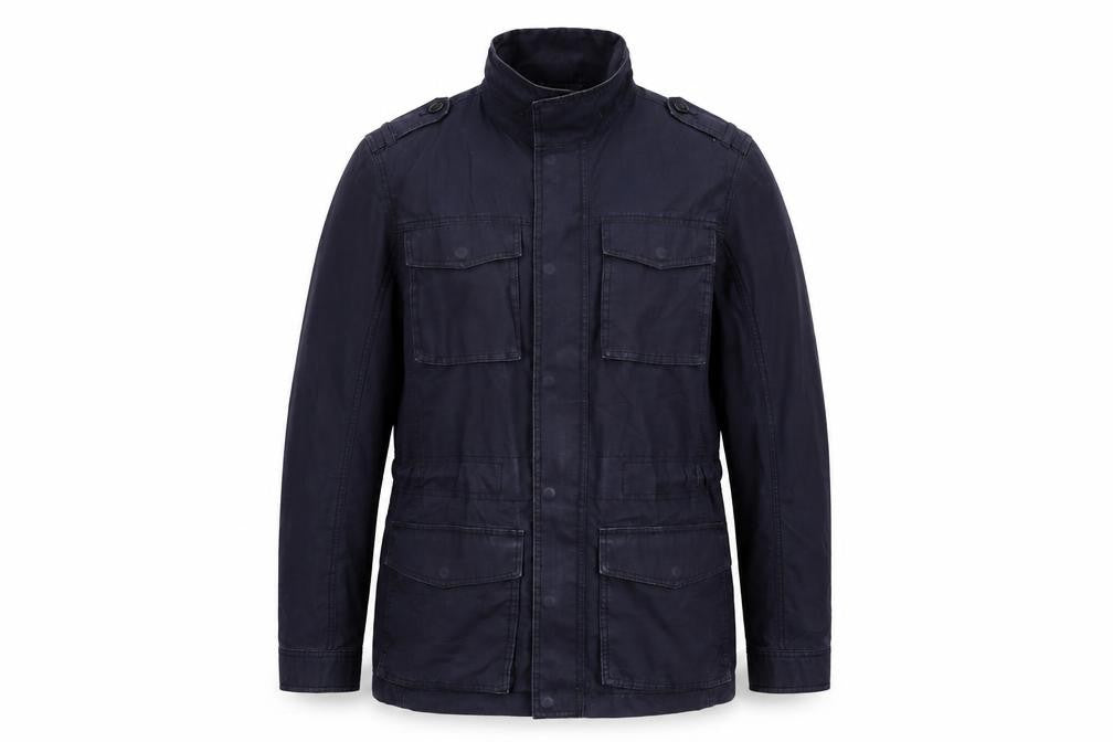 Front view of John Lewis Men's Blue Cotton Military Jacket M