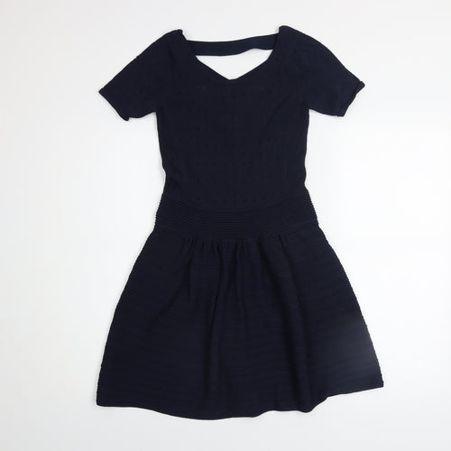 French Connection Women Blue Size 10 Fit & Flare Knit Dress