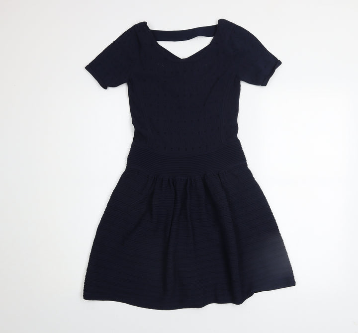 French Connection Women Blue Size 10 Fit & Flare Knit Dress