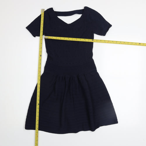 French Connection Women Blue Size 10 Fit & Flare Knit Dress