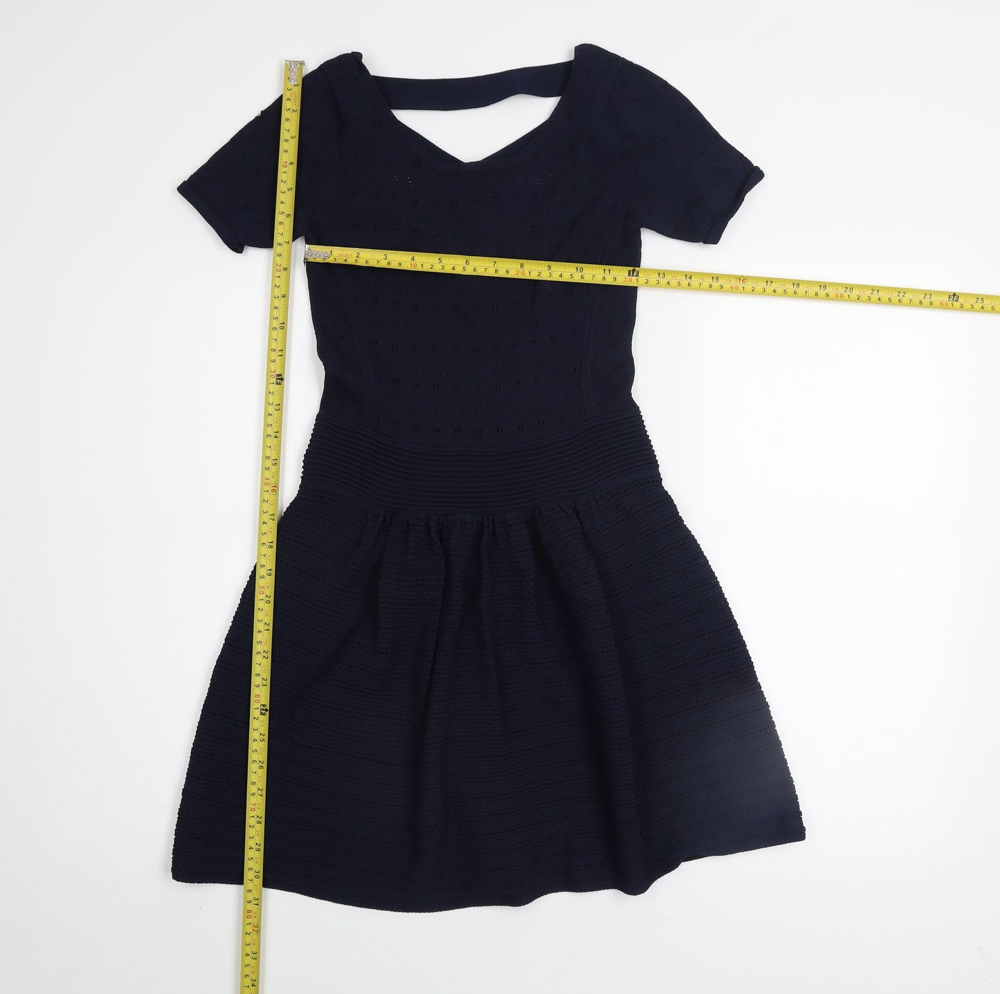 French Connection Women Blue Size 10 Fit & Flare Knit Dress