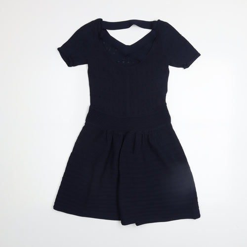 French Connection Women Blue Size 10 Fit & Flare Knit Dress