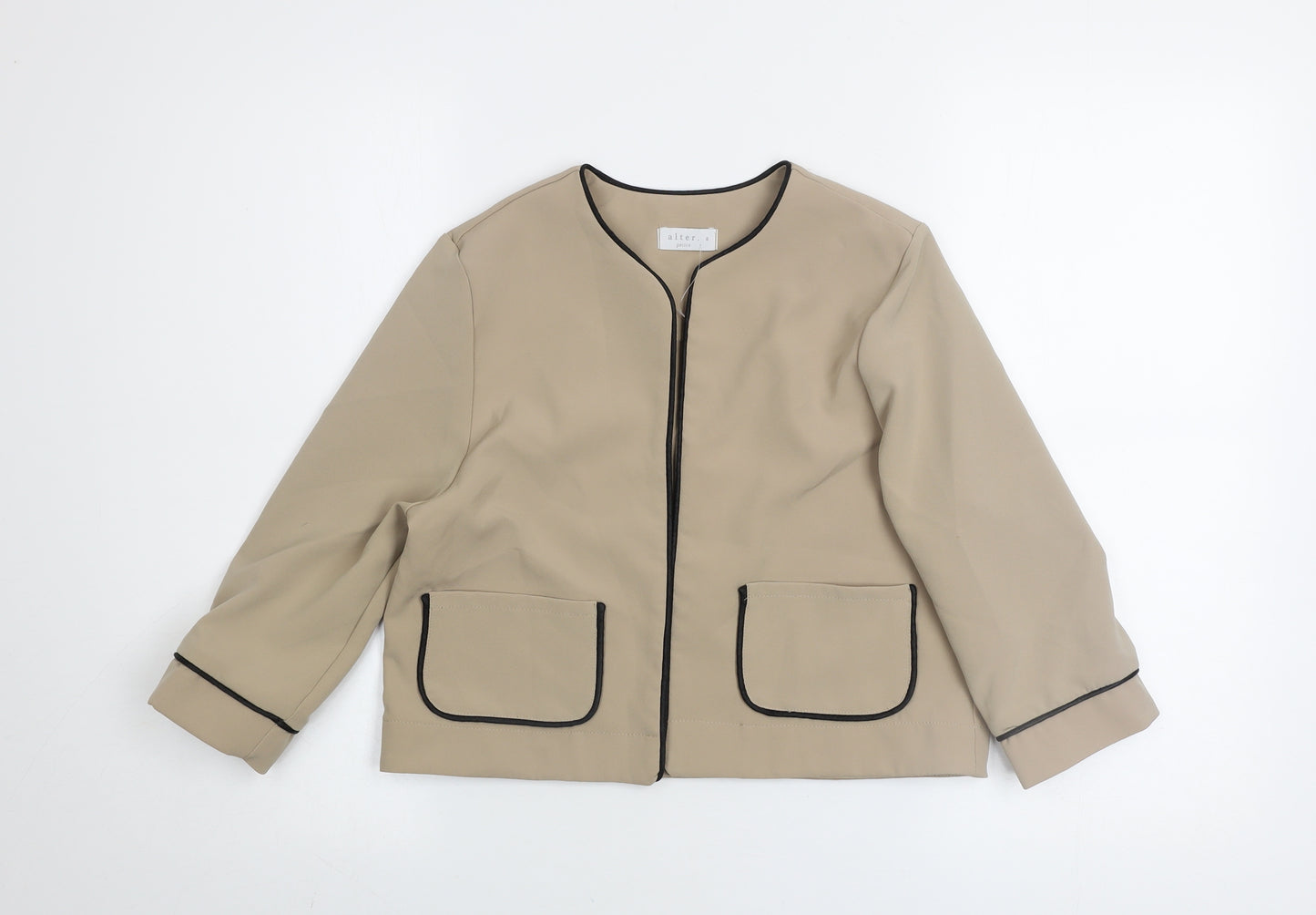 Alter Petite Beige Collarless Women's Jacket Size 6 Stretch Pockets