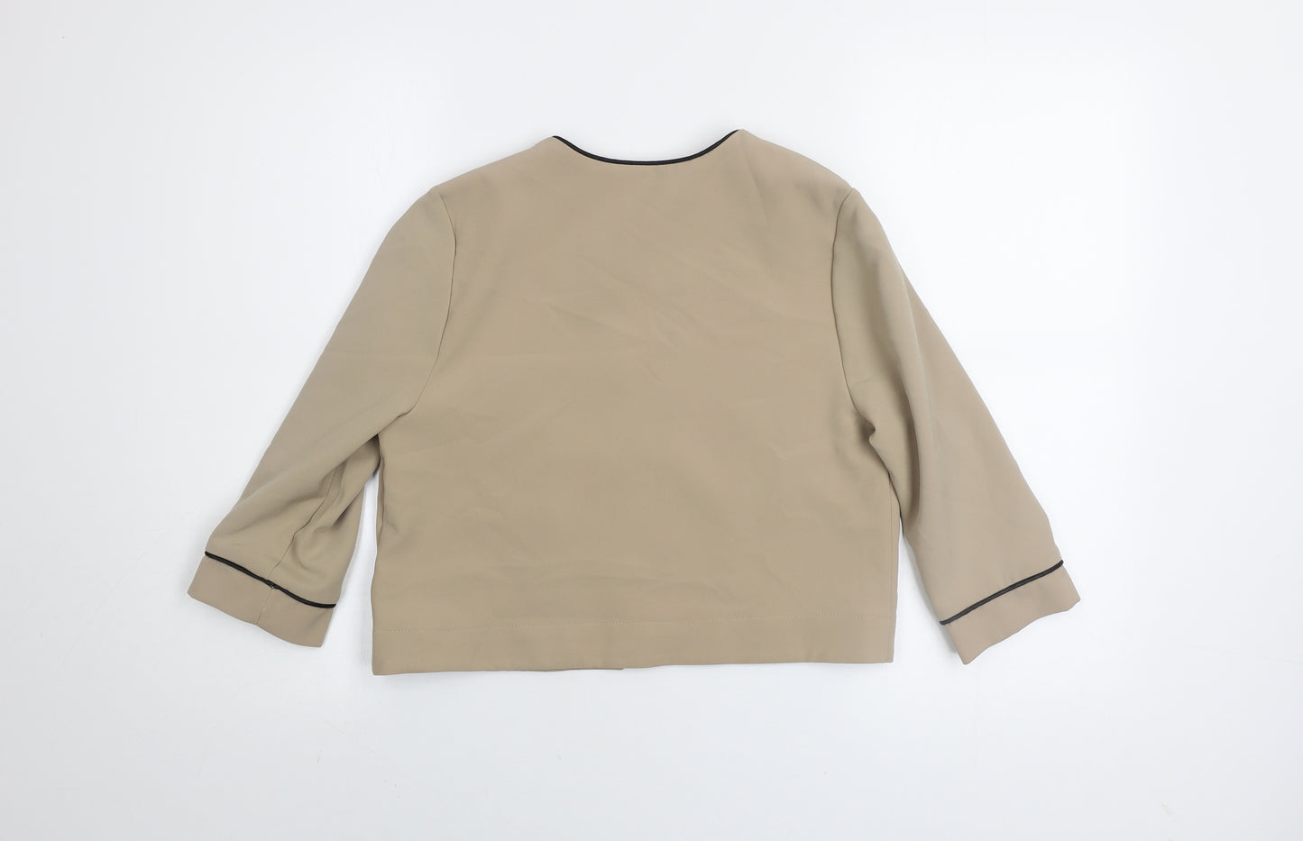 Alter Petite Beige Collarless Women's Jacket Size 6 Stretch Pockets