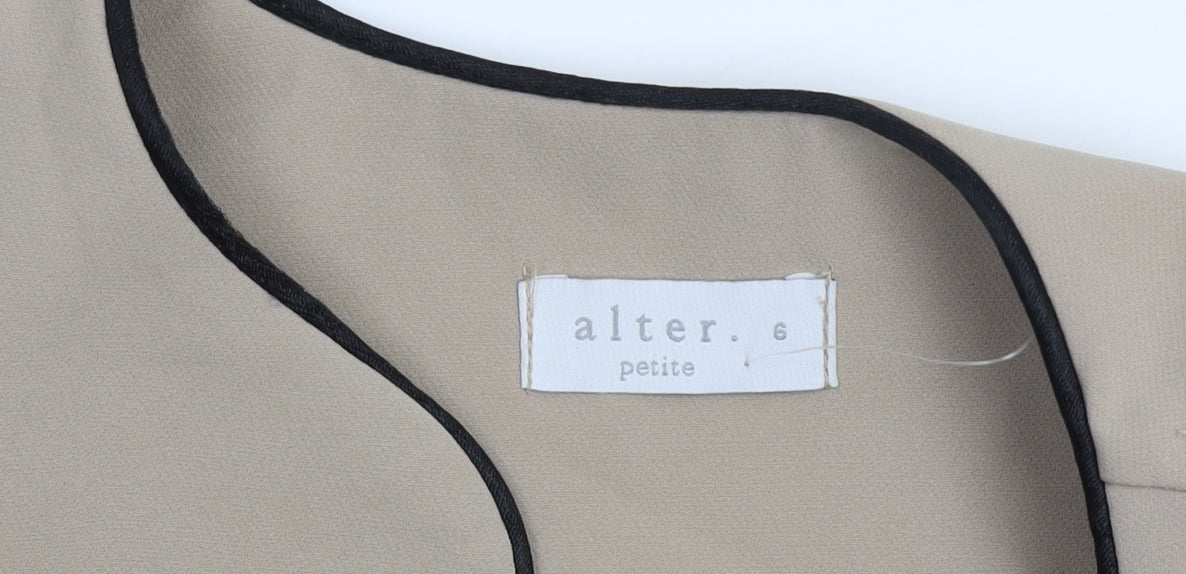Alter Petite Beige Collarless Women's Jacket Size 6 Stretch Pockets