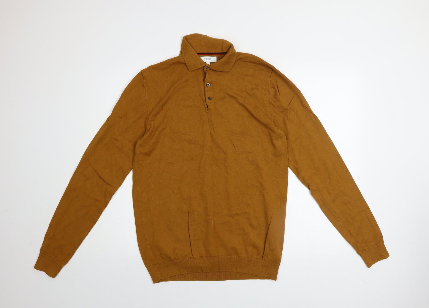 Next Men's Brown Collared Henley Jumper Size M Cotton Knit