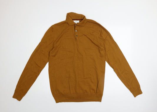 Next Men's Brown Collared Henley Jumper Size M Cotton Knit