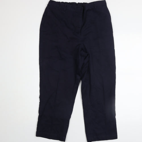 Lands' End Women's Blue High Rise Straight Leg Cotton Blend Trousers UK 16