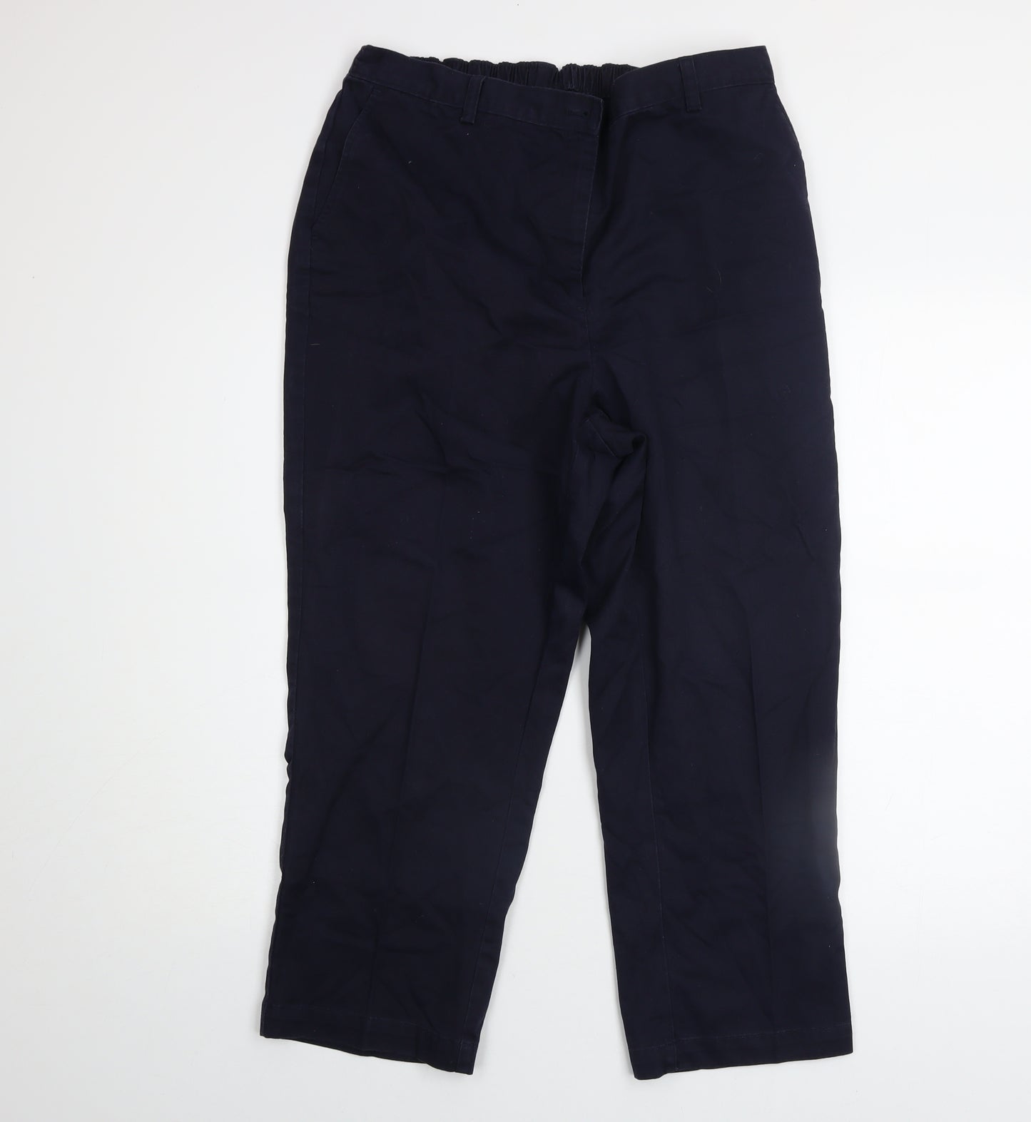 Lands' End Women's Blue High Rise Straight Leg Cotton Blend Trousers UK 16