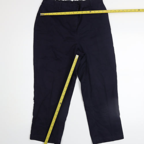 Lands' End Women's Blue High Rise Straight Leg Cotton Blend Trousers UK 16