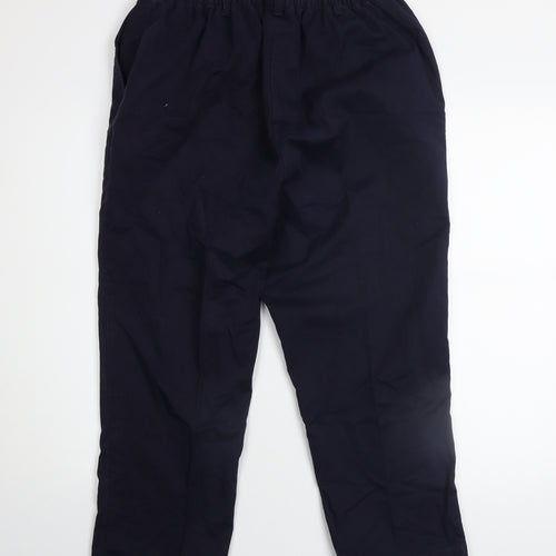 Lands' End Women's Blue High Rise Straight Leg Cotton Blend Trousers UK 16