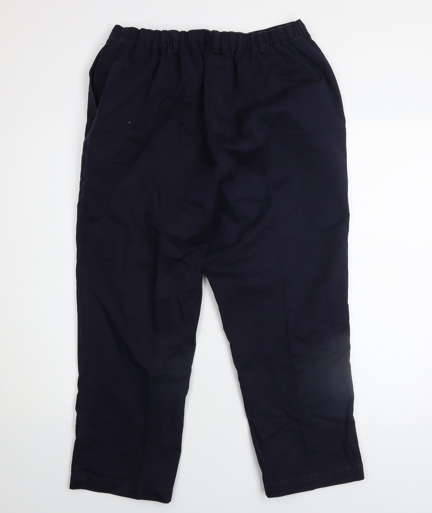 Lands' End Women's Blue High Rise Straight Leg Cotton Blend Trousers UK 16