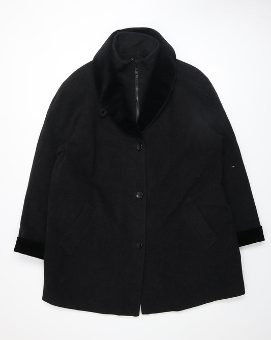 Canda Women Black Wool Blend Hooded Mid-Length Coat Size 20