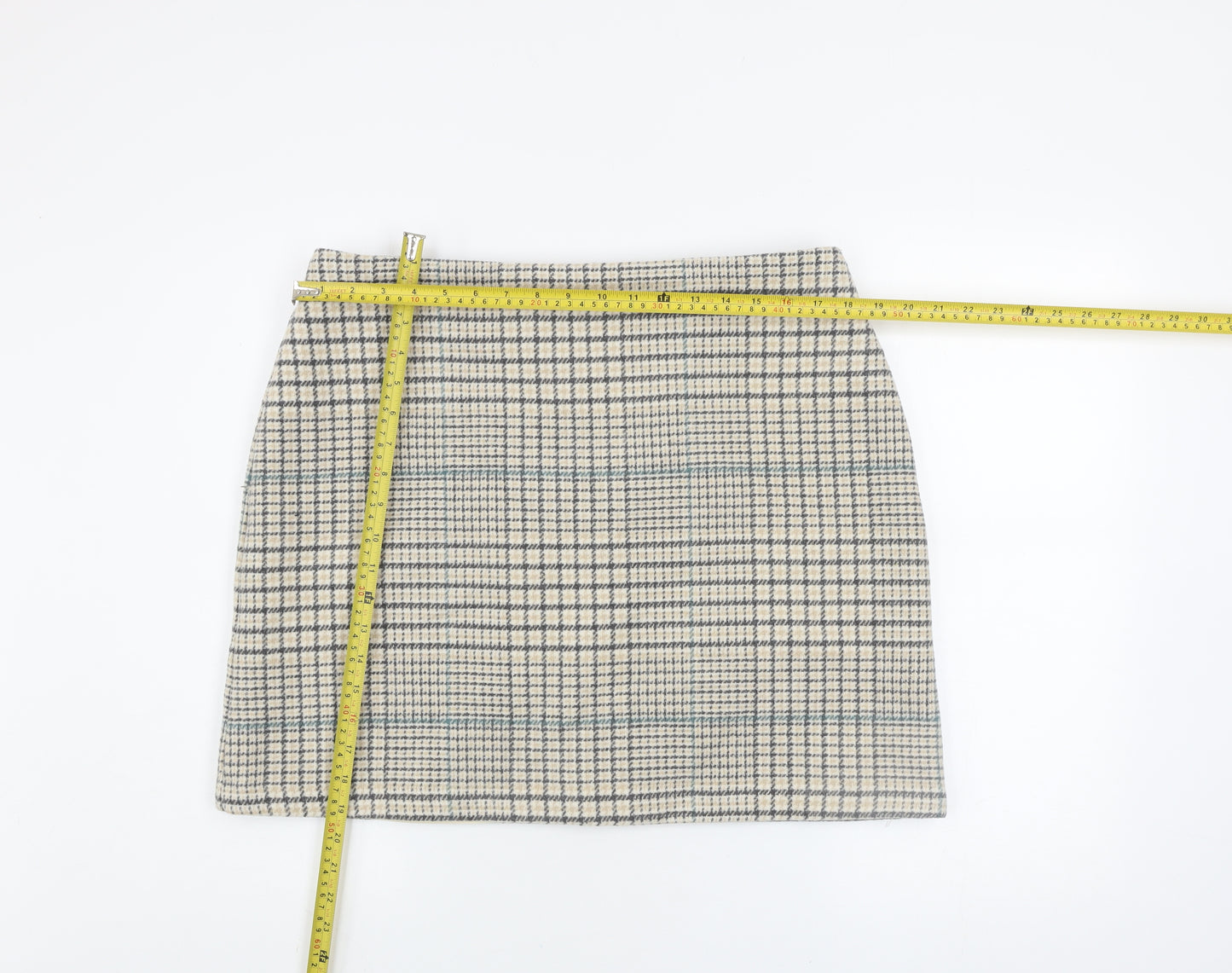 Nutmeg Women Beige Check Tweed Pencil Skirt Size 16