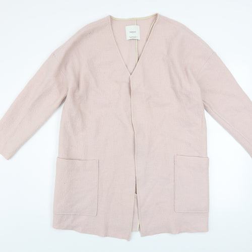Mango Women Pink Open Front Long Coatigan Size Small Wool Blend
