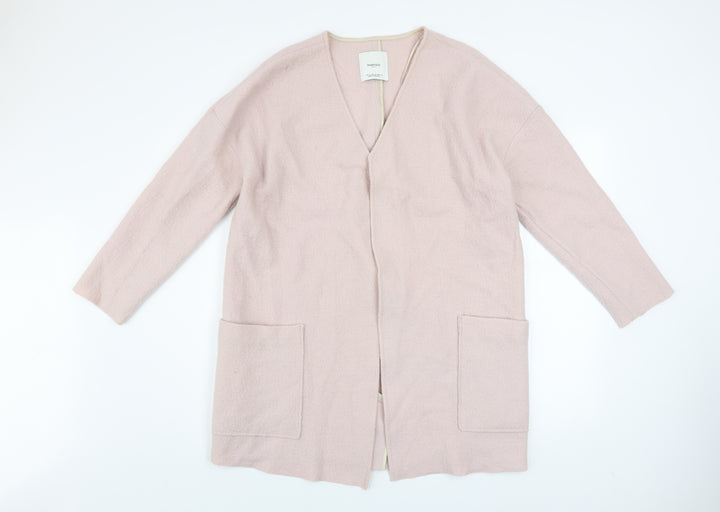 Mango Women Pink Open Front Long Coatigan Size Small Wool Blend