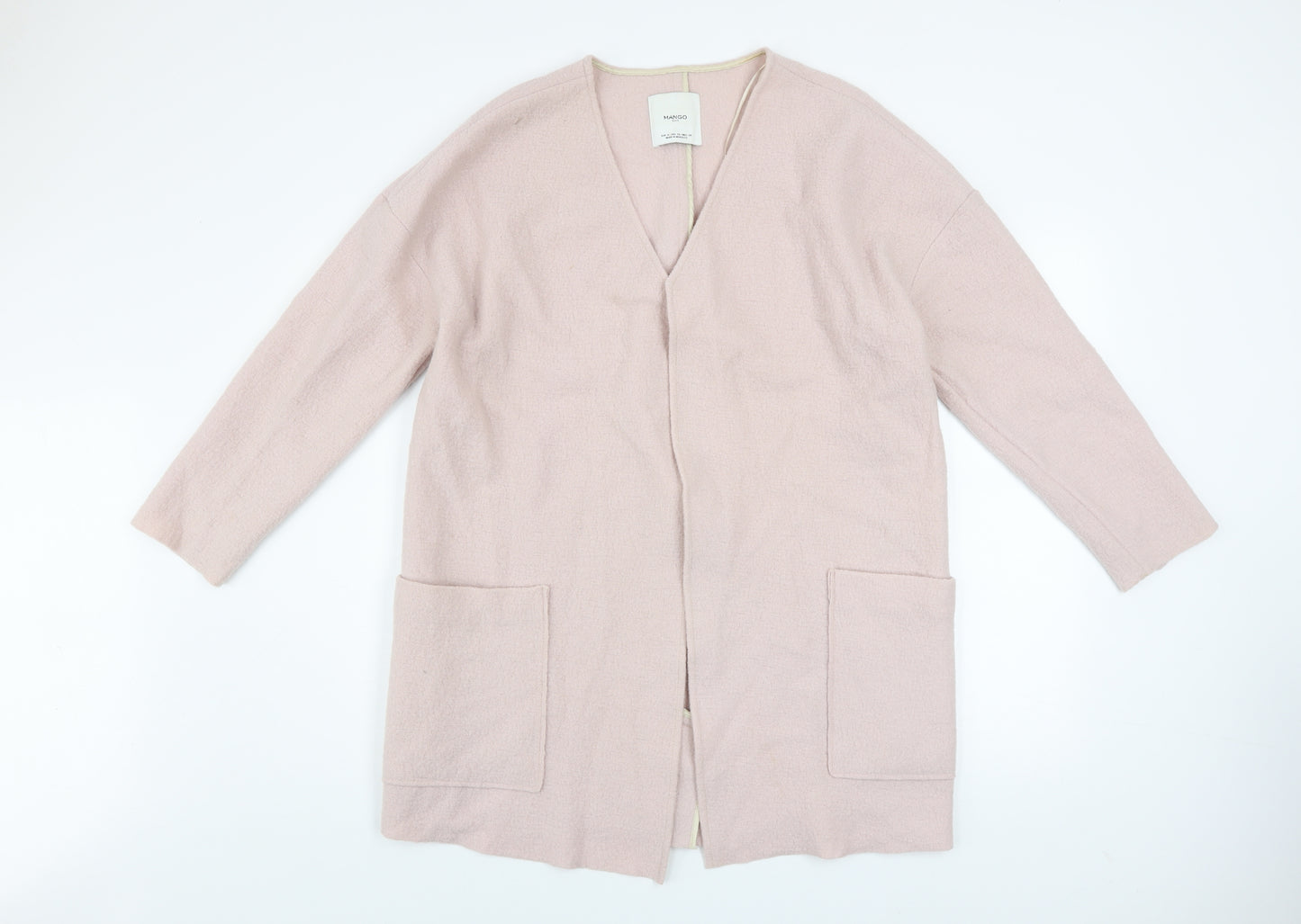Mango Women Pink Open Front Long Coatigan Size Small Wool Blend