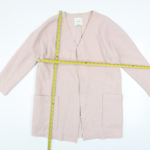 Mango Women Pink Open Front Long Coatigan Size Small Wool Blend