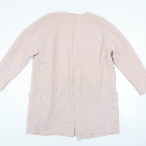 Mango Women Pink Open Front Long Coatigan Size Small Wool Blend