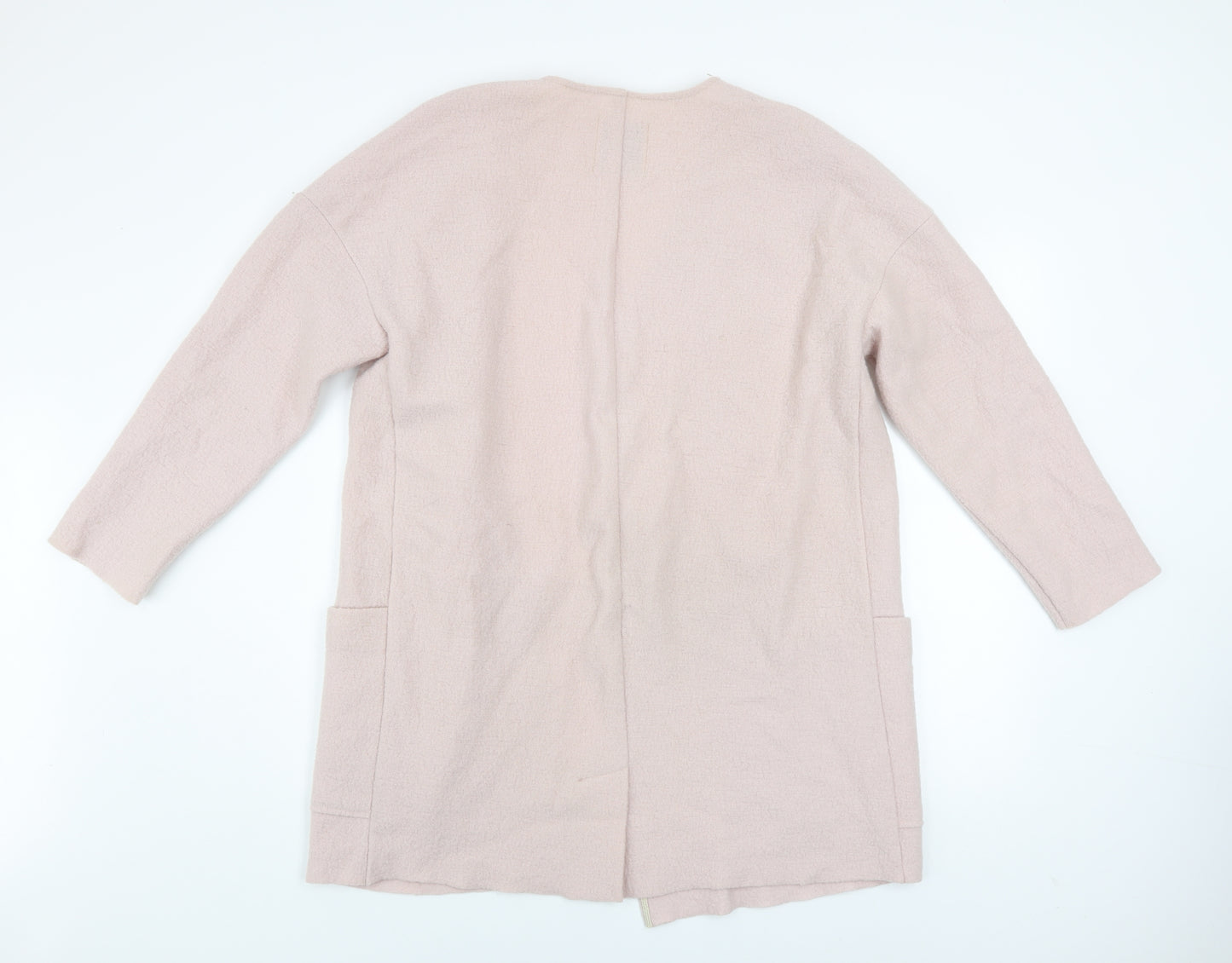 Mango Women Pink Open Front Long Coatigan Size Small Wool Blend