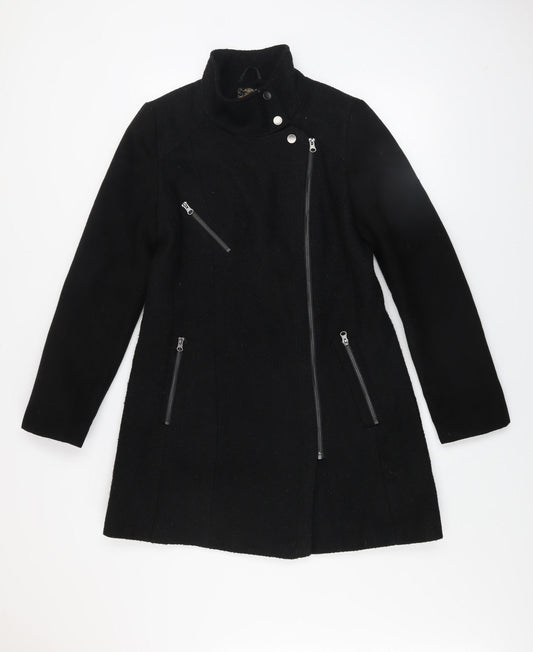Next Women’s Black Wool Blend Biker Coat Size 12 Lined Mid-Length