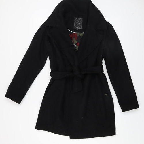 Kaporal Women Black XS Belted Mid-Length Wool Blend Coat