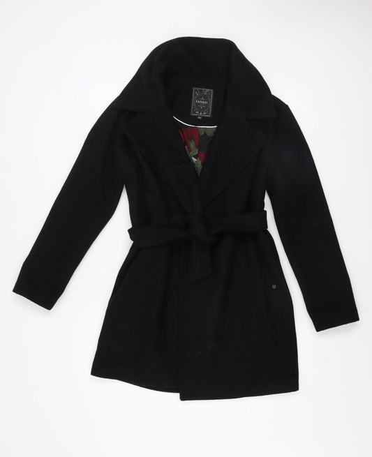 Kaporal Women Black XS Belted Mid-Length Wool Blend Coat