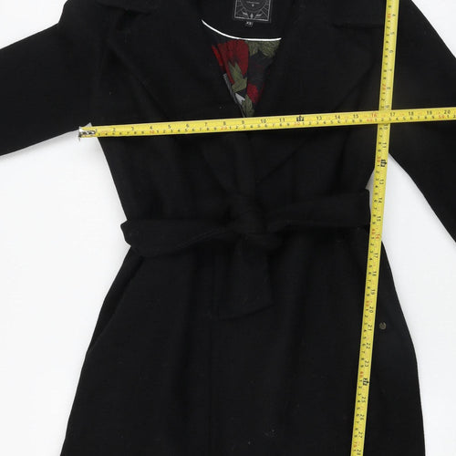 Kaporal Women Black XS Belted Mid-Length Wool Blend Coat