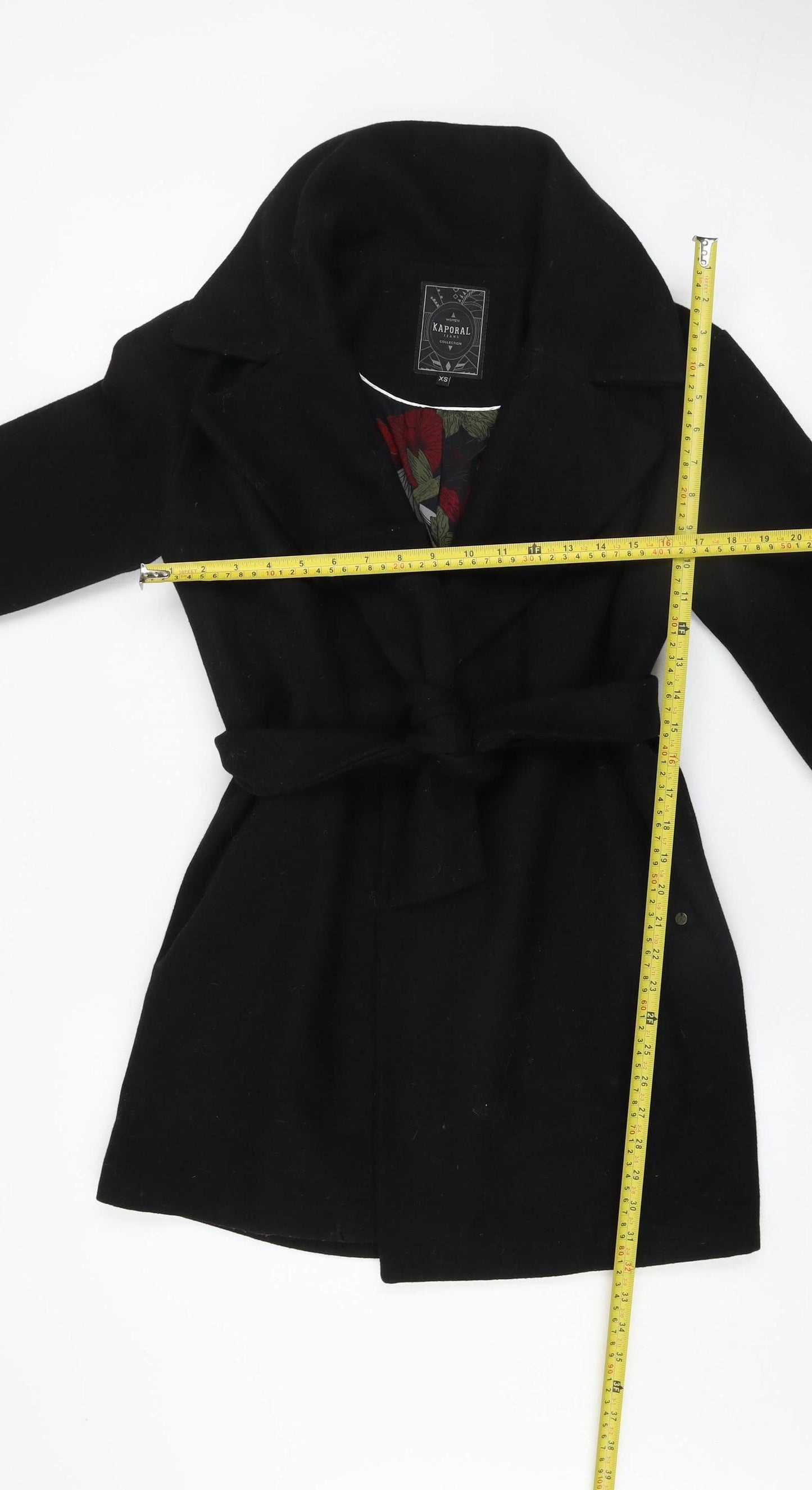 Kaporal Women Black XS Belted Mid-Length Wool Blend Coat