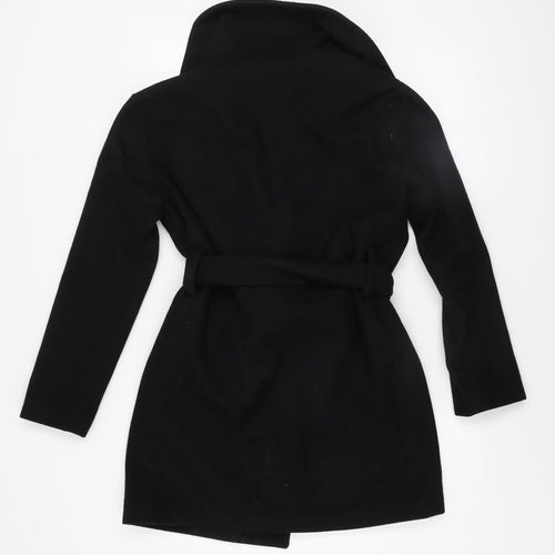 Kaporal Women Black XS Belted Mid-Length Wool Blend Coat
