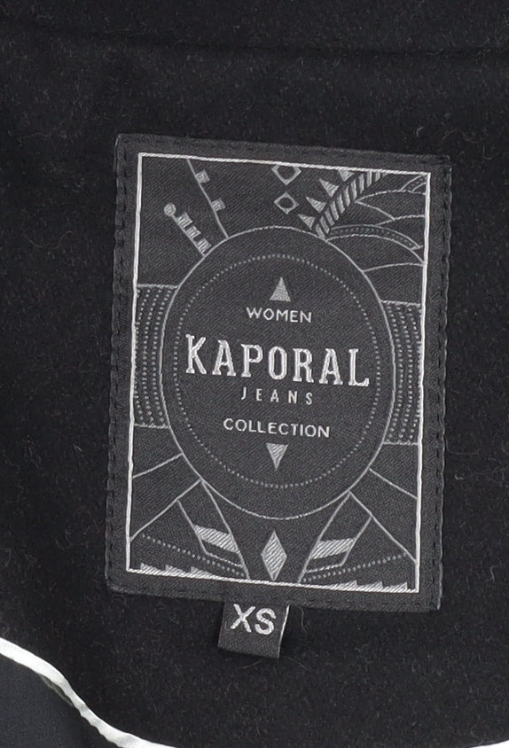 Kaporal Women Black XS Belted Mid-Length Wool Blend Coat