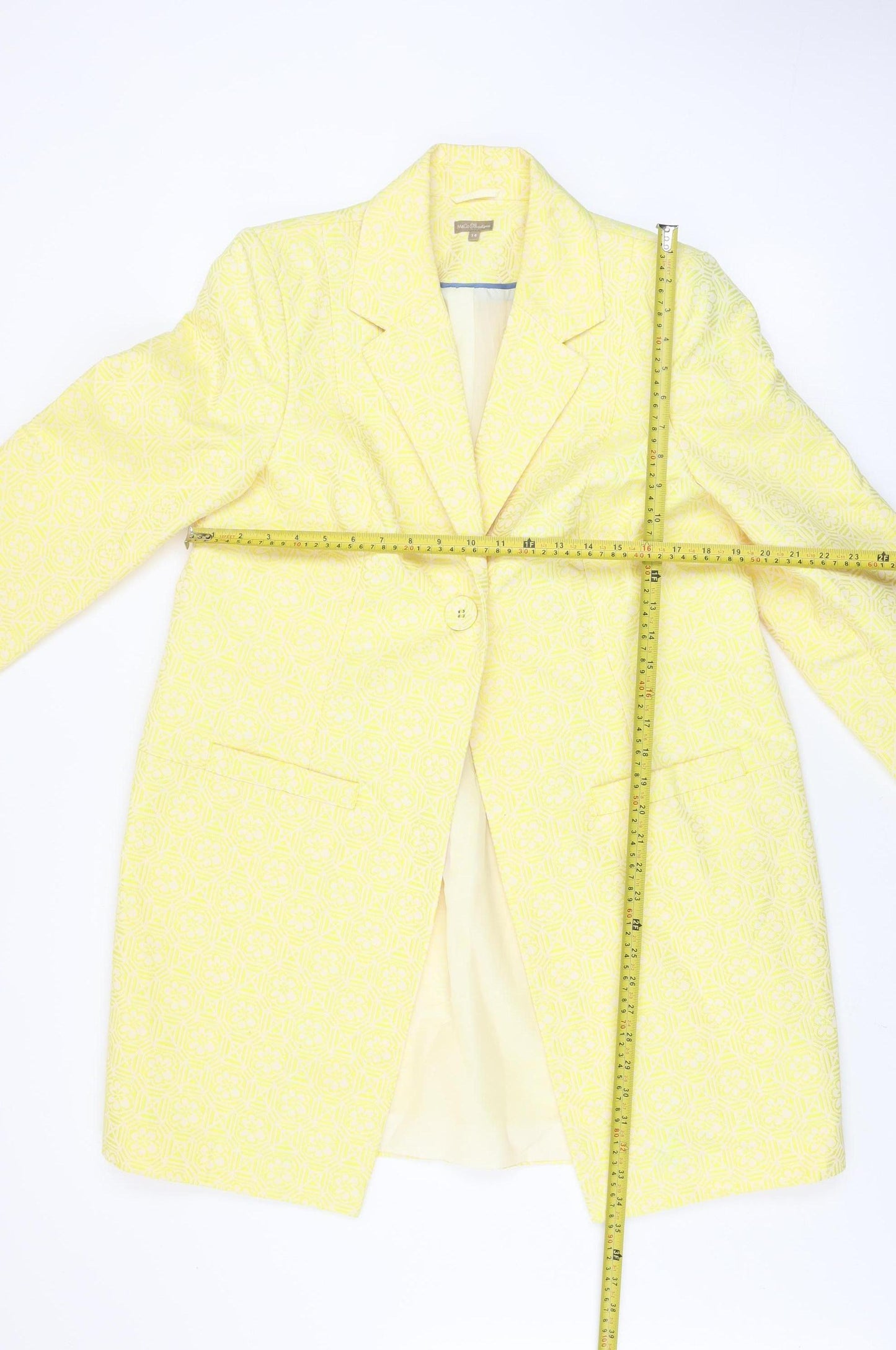 M&Co Boutique Womens Yellow Geometric Blazer Jacket Size 14