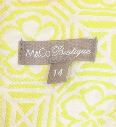 M&Co Boutique Womens Yellow Geometric Blazer Jacket Size 14