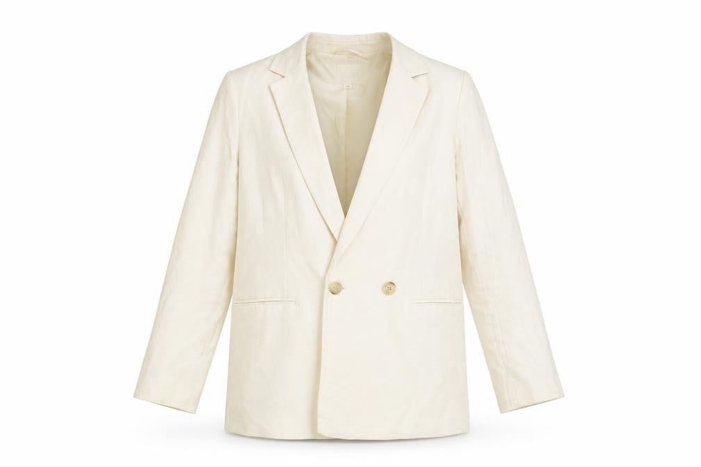 Front view of H&M Women’s Ivory Blazer Jacket, size UK 8, Regular Fit Lined